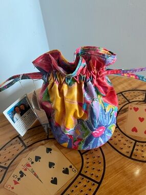 Ken Done Vintage Multicolor Floral Drawstring Bucket Bag. NWT.